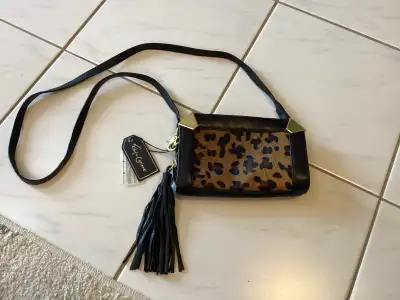 Foley and Corinna Black Leather w/ Leopard Print Crossbody Bag, View more