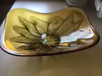MID CENTURY AMBER SHIMMERING CANDY DISH