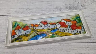 Vintage Framed Countryside Fused Glass Art Piece / ₿⚡Barrhaven, View more