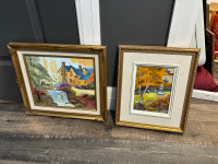Lots of paintings of different sizes for sale for $25-$75