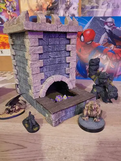 Homemade dice tower and miniatures