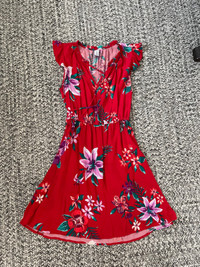 Red old navy summer floral dress xs