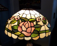 Two Matching Floral Stained Glass Table Lamps