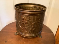 Vintage Embossed Copper Three Footed Dutch Planter/Pot