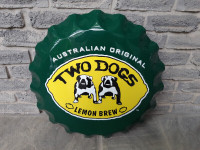 Vintage 1993 Two Dogs Tin Cap Sign