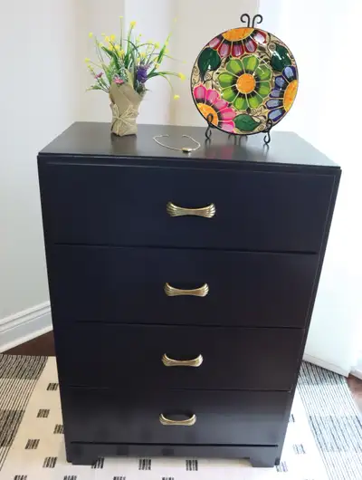 MCM Black Dresser with Solid Brass Handles, View more