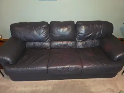 2 matching 89" leather couches. Colour Plum. Some wear beginning to show on the leather. Foam in the...