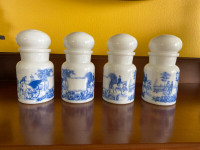 Vintage Set of 4 Belgium Milk Glass Apothecary Bottles