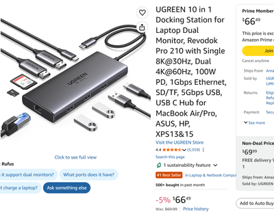 UGREEN 10 in 1 Docking Station for Laptop Dual Monitor, Revodok, View more