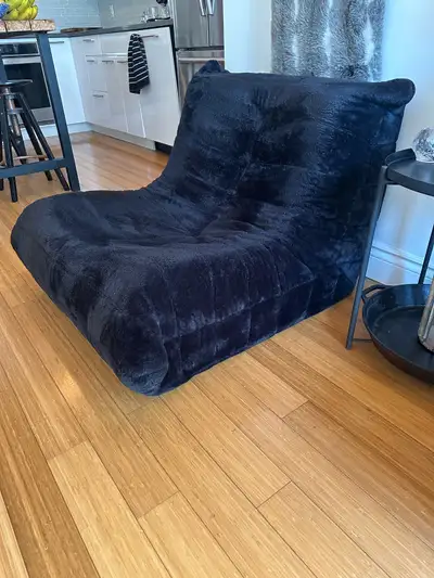 BLACK VELVET TOGO LOUNGE CHAIR MCM VINTAGE SOFA LOUNGER, View more