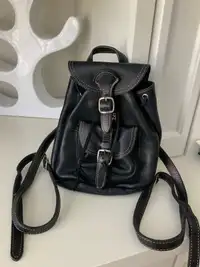 Vintage ROOTS Pebbled Leather Buckle Black Unisex Mini Backpack 