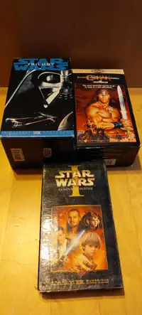 VHS- Conan box, Star Wars trilogy box and Phantom Menace vhs lot