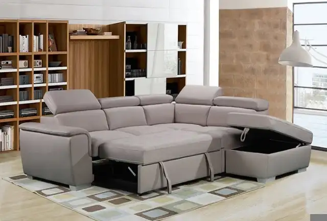Fabric sectional sofa and chaise with hide-a-bed and storage in Couches & Futons in Vancouver - Image 6