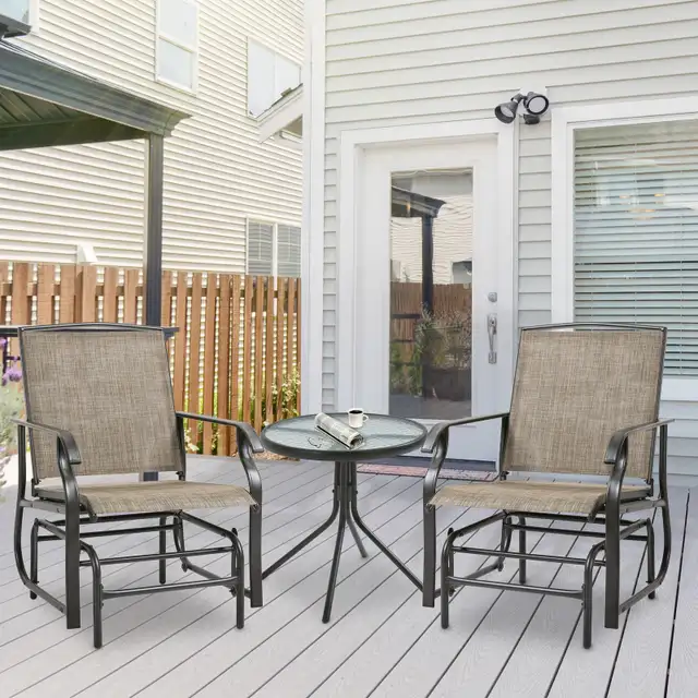 Outsunny 3pc Outdoor Glider Chairs one table Glider Rocking  in Patio & Garden Furniture in Markham / York Region - Image 9