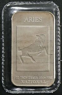 Vintage Aries Silver Bar 1 oz 999 Art Bar National USA