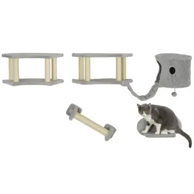 52.4" W x 13.4" D x 11" H, 4 Piece Cat Wall Shelves, Light Grey, View more