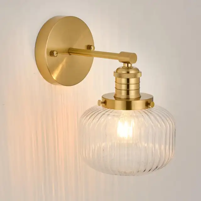 Vintage Solid Brass Wall Sconce with Hand-Blown Glass Shade in Indoor Lighting & Fans in Ottawa - Image 2