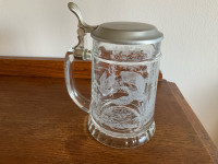 New condition-German STEIN - Etched scenes- heavy glass- 6” tall