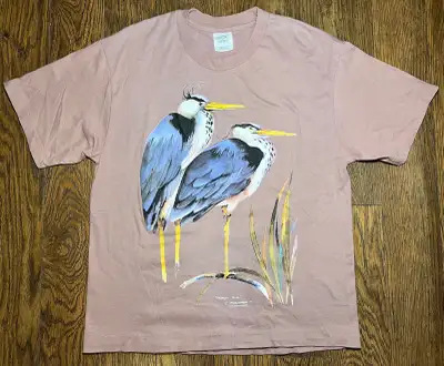Vintage Single Stitch Blue 'Heron Pair' Pink Graphic T-Shirt, View more