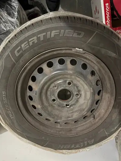 195/65R15. Set of 4 Certified AllTrek all season tires mounted on rims. Bolt pattern 5x114.3mm. Tire...
