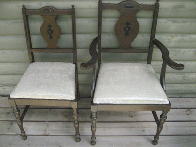 2 Antique 1/4 Cut Oak Dining Room Chairs, View more