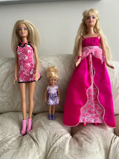 2 Barbies and a Chelsea doll. In good used condition. From smoke free, pet friendly home. Pick up so...