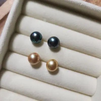 Real Freshwater Pearl Earrings Studs Golden Green Black, View more