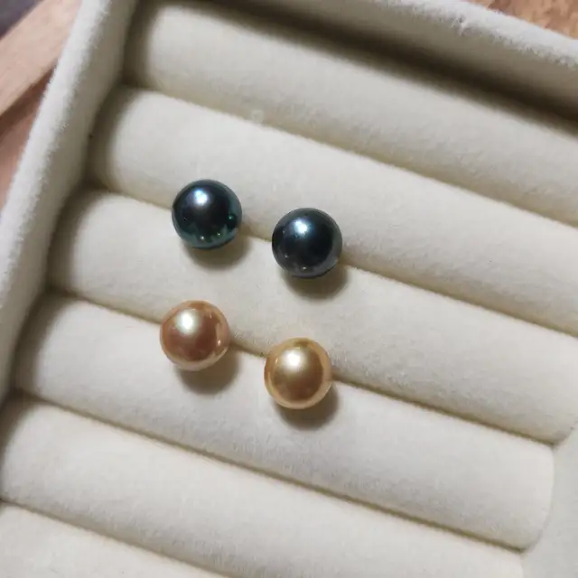 Real Freshwater Pearl Earrings Studs Golden Green Black in Jewellery & Watches in Longueuil / South Shore - Image 2