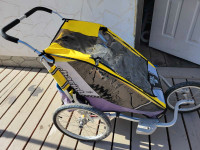 Double chariot with bike, ski, jogger and stroller attachments!