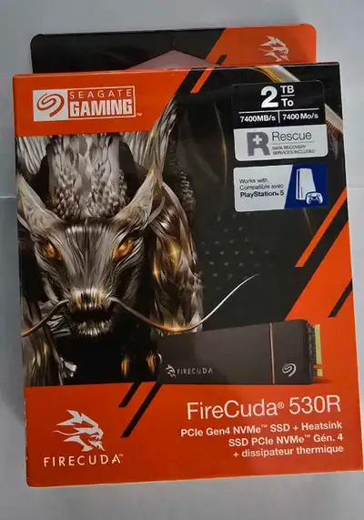 Seagate FireCuda 530R w/Heatsink M.2 SSD 2TB PCIe Gen4 x4 NVMe 7400Mb/s 2400TBW 1.8M MTBF With HEATS...