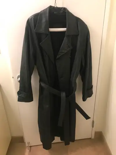 Men’s leather trench coat, View more