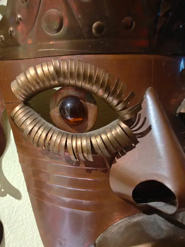 Vintage Mexican Copper Mask Walk Art Glass Eyes62865712219010122