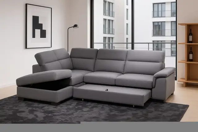 Fabric sectional sofa and chaise with hide-a-bed and storage in Couches & Futons in Vancouver - Image 4