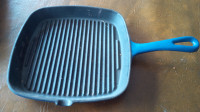 Heavy Square Cast-Iron Pan, Blue on Exterior, 9" x 9"