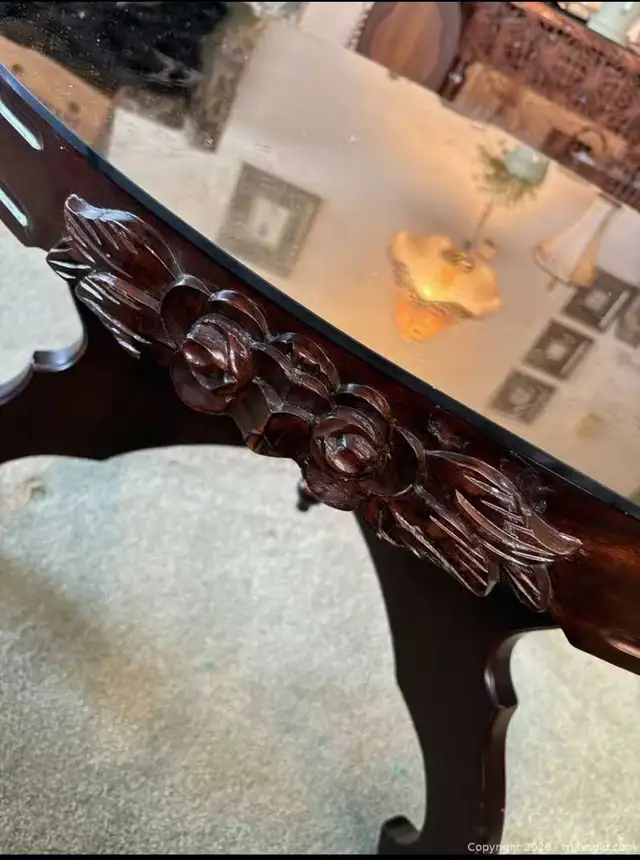 Vintage Solid Wood Oval Coffee Table with Beveled Glass Top in Other Tables in Delta/Surrey/Langley - Image 3