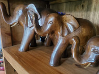 Solid wood 5 elephant statues