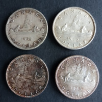 1 Dollar argent (.80) Canada Silver dollar 1952-1960-1962-1963