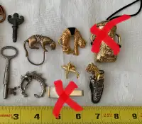 Antique Lot 7 item, Keys, Glass holder, brooch, ect.