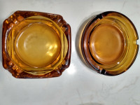2 Vintage Amber Glass Ashtray | Yellow Ash Tray | Mid Century