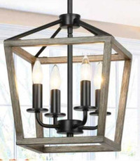 NEW Lampundit 4-Light Farmhouse Lantern Chandelier, Oak & black