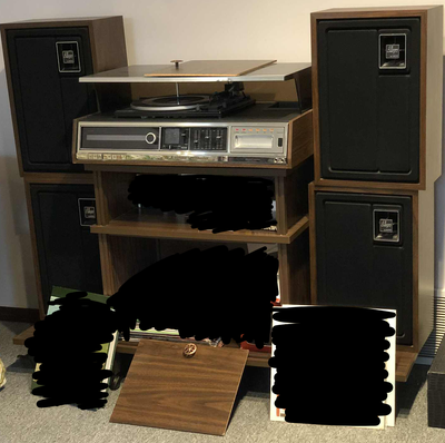 Vintage Stereo with Stand, Speakers, and Turntable 1970s–1980s, View more
