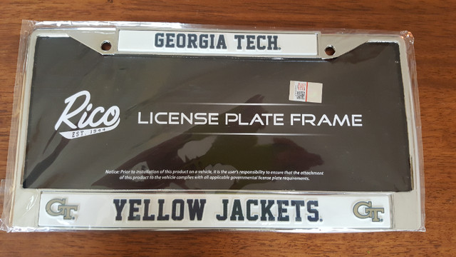 NCAA Georgia Tech Yellow Jackets Metal License Plate Frame *New* in Arts & Collectibles in Brantford
