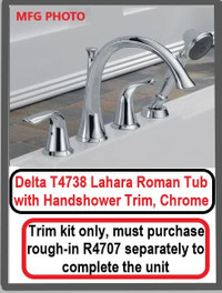 (NEW) Delta T4738 Lahara Roman Tub with Handshower Trim Chrome