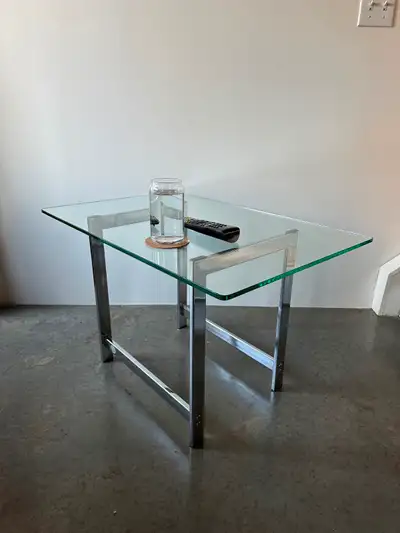Mid-Century Glass & Chrome Side Table, View more