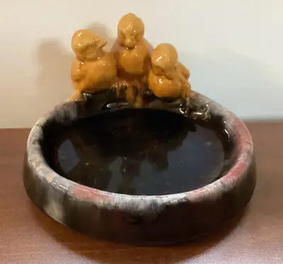 3 Birds Perched on a Handcrafted Ceramic Trinket Dish, View more