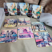 Beautiful Vintage Set of 6 & Set of 3 Cork Back Acrylic Coasters