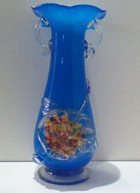 Large blown cased glass vase applied flowers
