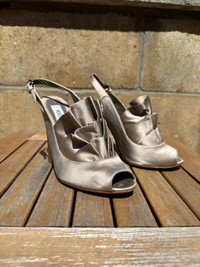 Vintage Moschino Pink Beige Satin Heels Y2K