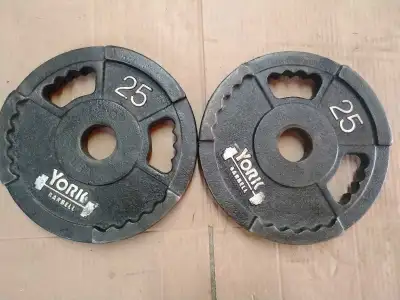 Pair of 25 lbs York Olympic Weight Plates , View more