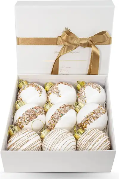 9 Pcs Silk Christmas Balls Satin Tree Hanging Ornaments  (White), View more
